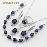 Silver Color Jewelry Sets Blue Crystal White Necklace Pendant Earrings Ring Bracelet