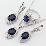 Silver Color Jewelry Sets Blue Crystal White Necklace Pendant Earrings Ring Bracelet