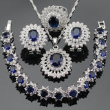 Silver Dark Blue White Cubic Zirconia Jewelry Set