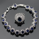 Silver Dark Blue White Cubic Zirconia Jewelry Set