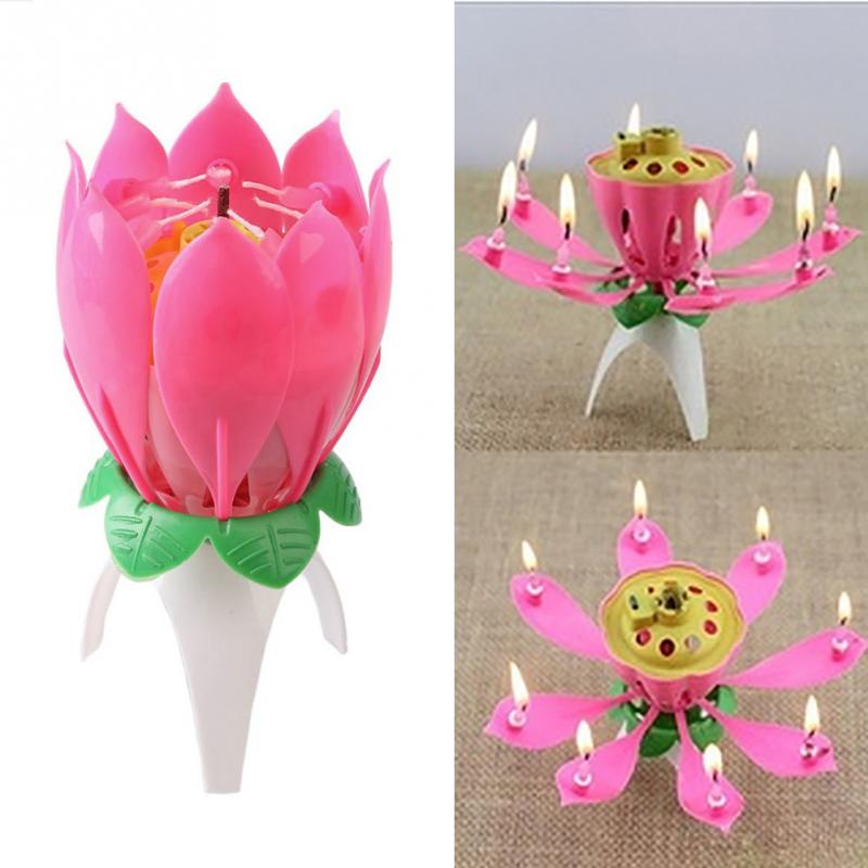 Birthday Candle Romantic Pink Will Bloom Beautiful Lotus Shaped Candle